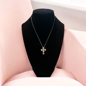 18k Japan White Gold Cross Necklace